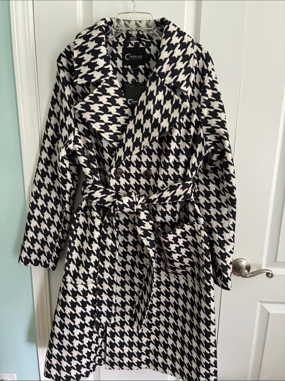 Thread Collective Houndstooth Double-Breasted Trench Coat Large NWT